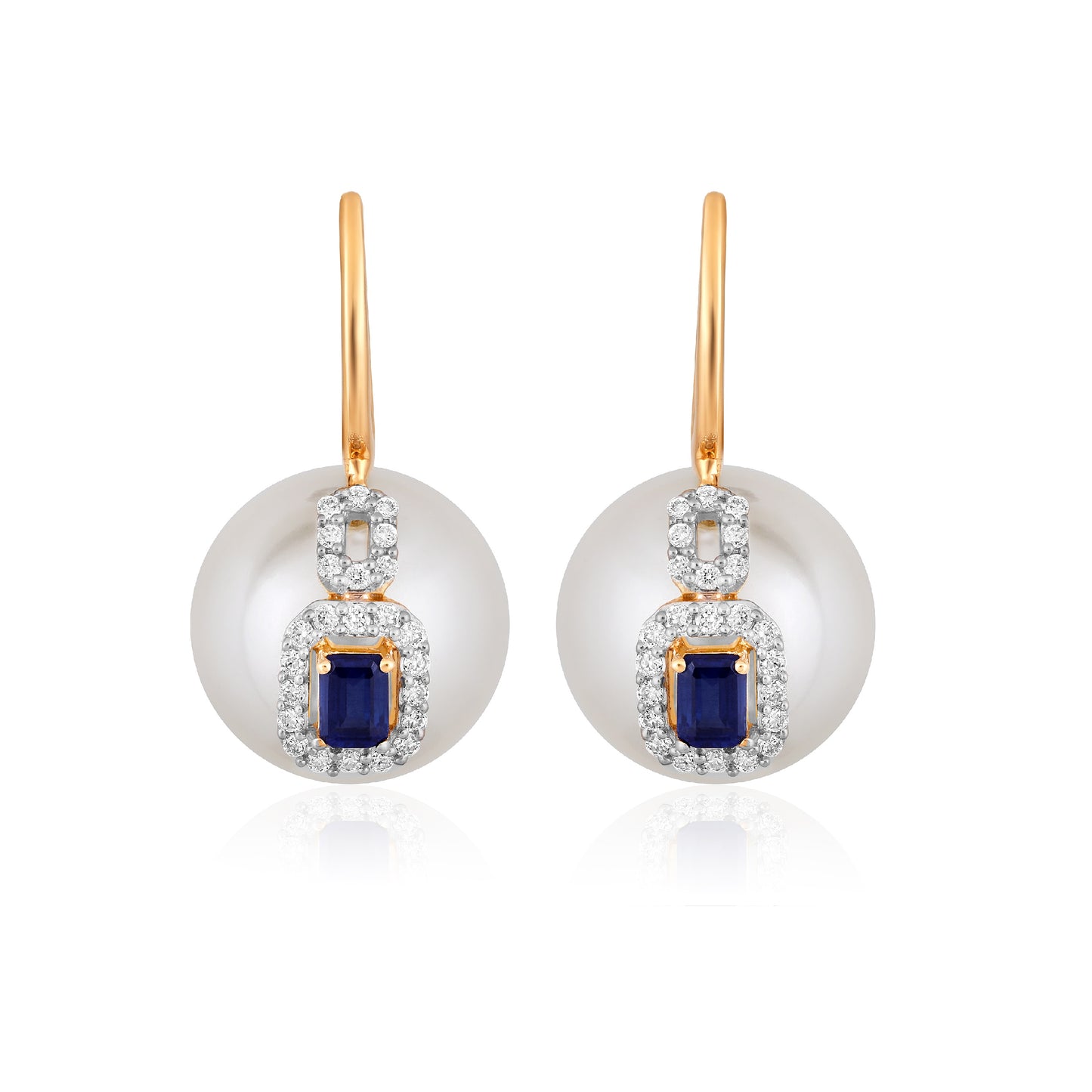 White Pearl & Blue Stone Huggie Earrings