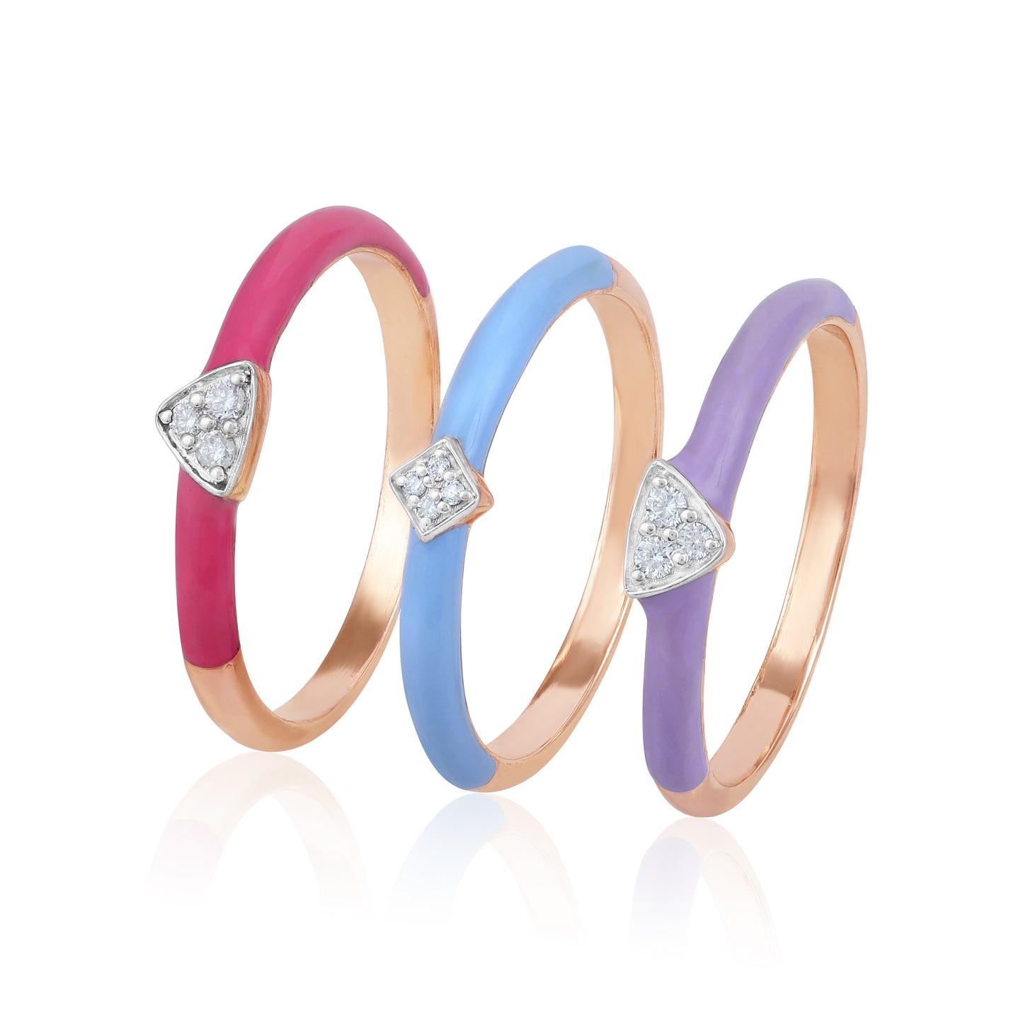 Tricolored Enamel Bands - Set of 3 Diamond Rings