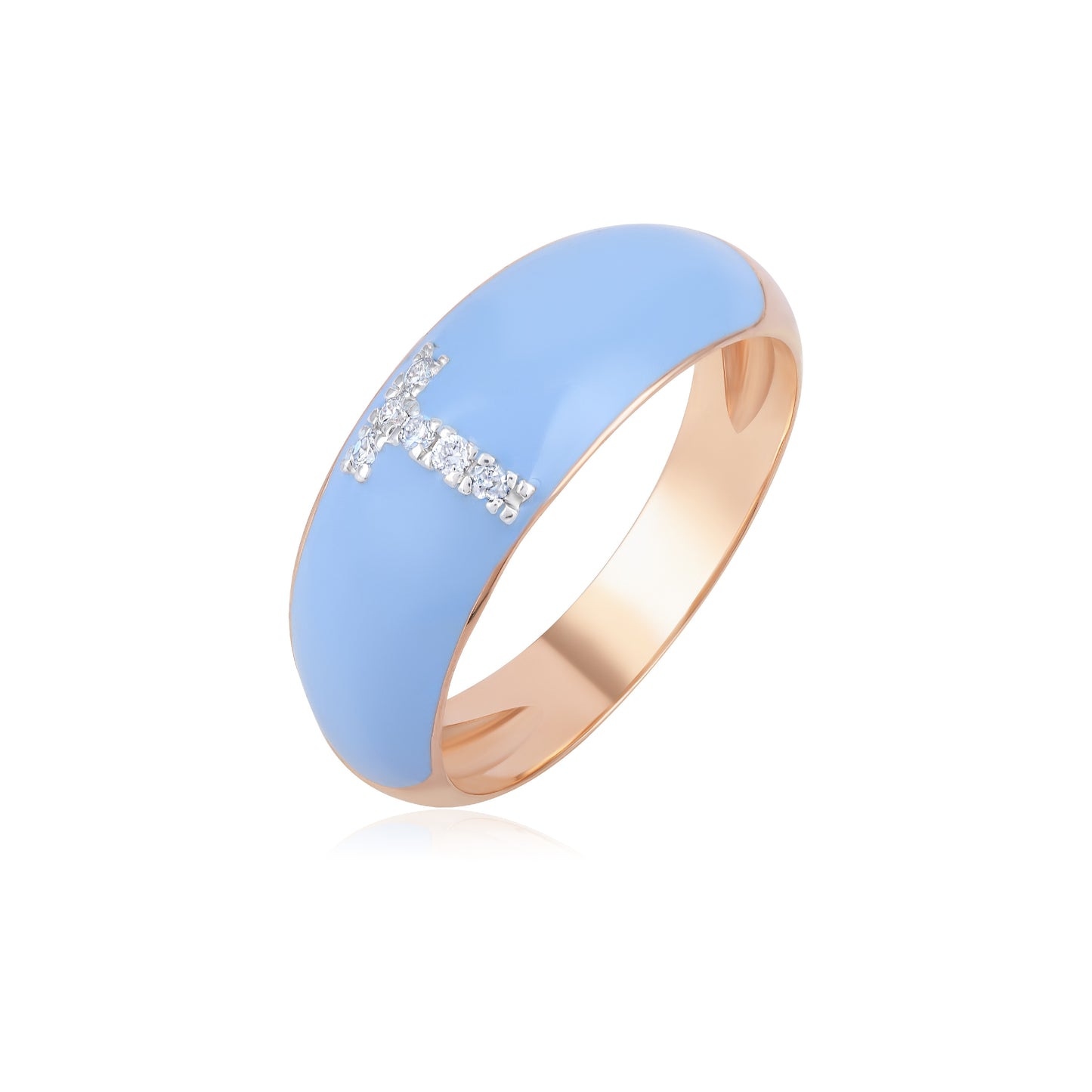 Blue Enamel T Initial Diamond Ring