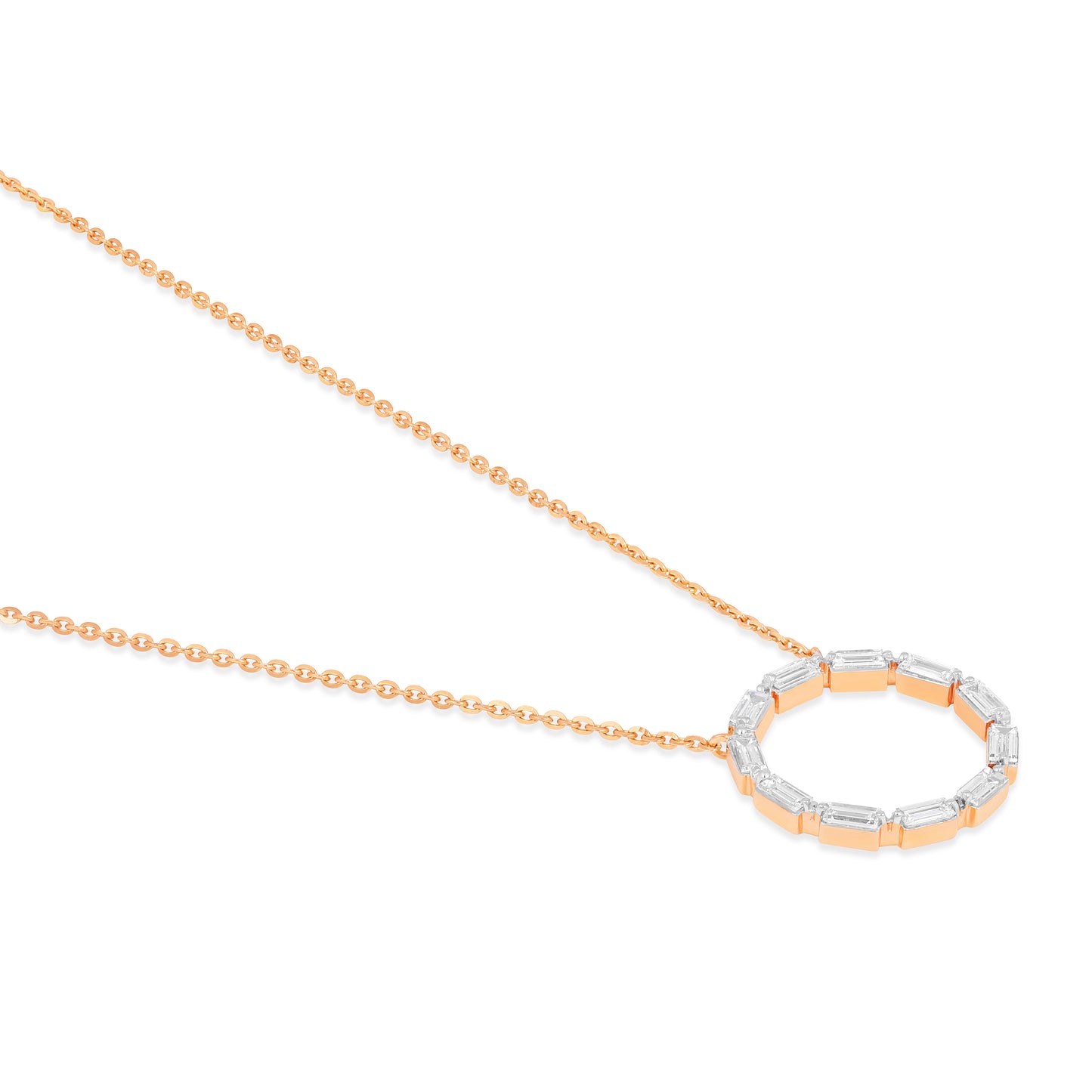 Baguette Diamond Round Pendant with Chain