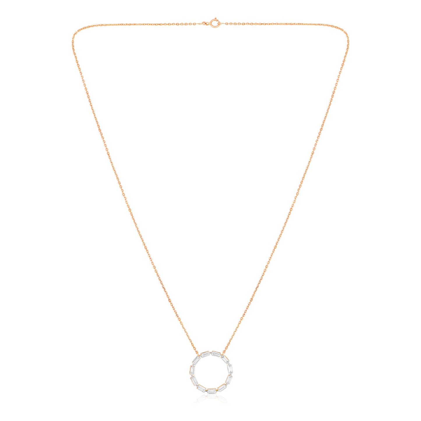 Baguette Diamond Round Pendant with Chain